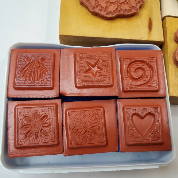 Rubber Stamps Fleur-de-lis Wreath Block Star Heart Butterfly Shell Lot of 20 - Picture 8 of 8